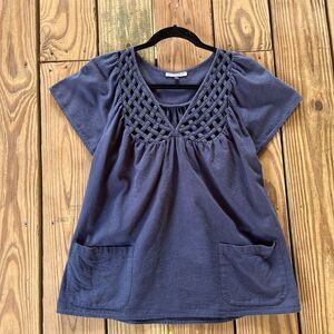 Vintage 2000s Built By Wendy Navy Blue Lattice Top Blouse - Cotton - Women's S